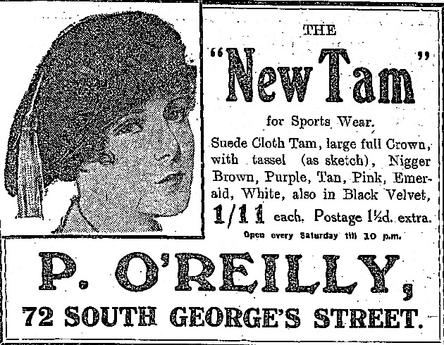 1922_New_Tan_Hats_P_OReilly.jpg - 1921 'New Tan' Hats. Advertisement for P. O'Reilly's Milliners, Dublin.