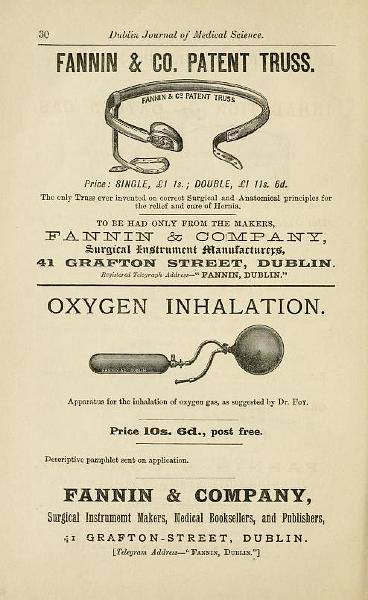 1892_Fannin_Medical5.jpg - 1892 Advertisement for Fannin Medical Supplies from the Irish Medical Directory.