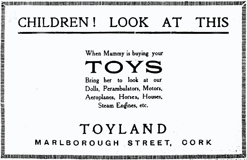 1921_Toyland_Toys.jpg - Toyland and N.K.M advertisements, The Gael, 26th of December 1921, pg.14.