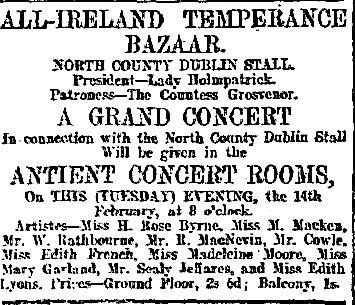 1905-May-Irish-Ind4.jpg - 1905 Advertisement for the All Ireland Temperance Bazaar.
