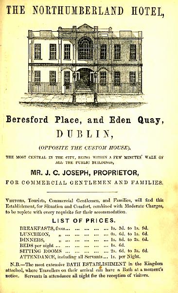 1854_northumberland_hotel.gif - Advertisement for The Northumberland Hotel from the Tourist Handbook for Ireland, 1854.