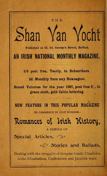 1897_Shan_VAn_Vocht_magazin.gif - 1897. Advertisement for Shan Van Vocht, a monthly magazine.