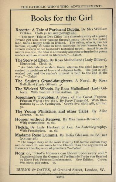 books_for_the_girl.jpg - 1908 'Books for the Girl'. Advertisement from the Catholic Who's Who.