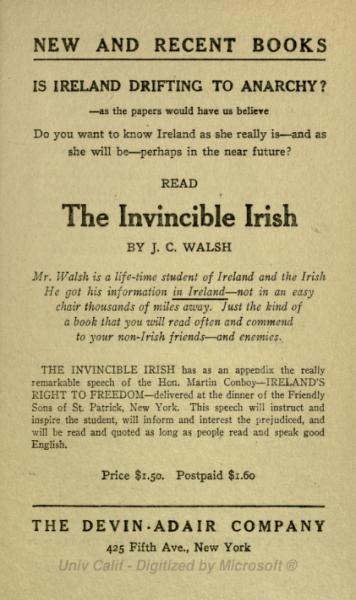 the_invincible_irish.jpg - 1920 ‘The Invincible irish'. Advertisement for the Devlin-Adair Company of New York.
