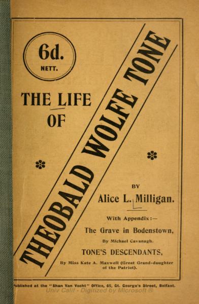theobald_wolf.jpg - 1898 Advertisment for Alice L. Milligan's The Life of Theobald Wolfe Tone, 'published at the office of Shan Van Vocht', Belfast'.