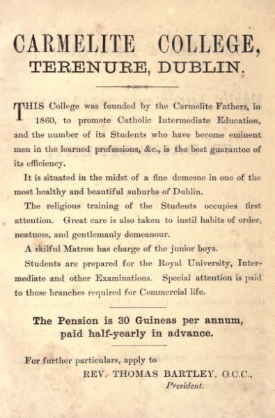 1887-carmelite_college.jpg - 1887 - Advertisement for the Terenure Carmelite College, Dublin.